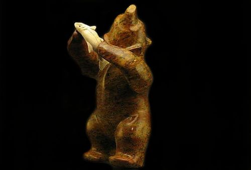 DANCING BEAR WITH FISH SOAPSTONE